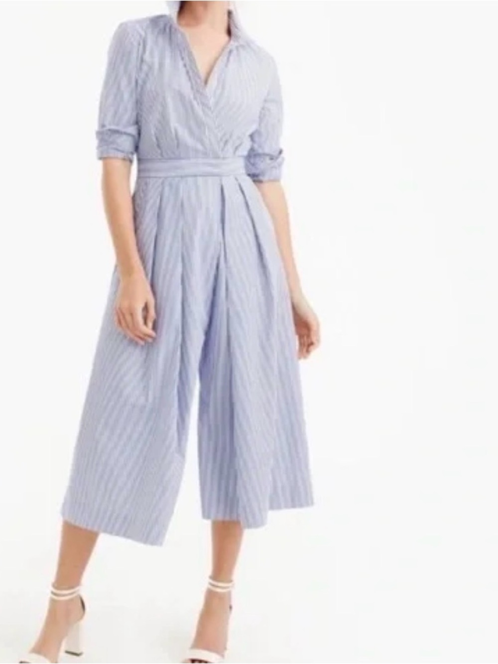 J. Crew Blue and White Striped Long Sleeve Shirt Jumpsuit